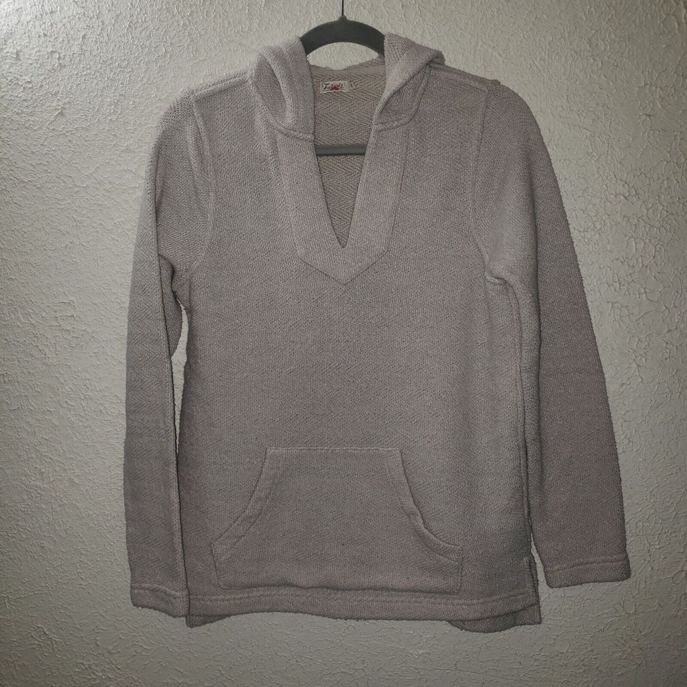 Faherty Sz S Men’s Baja Beach Poncho Hoodie Cream Knit Pullover Hooded Sweater